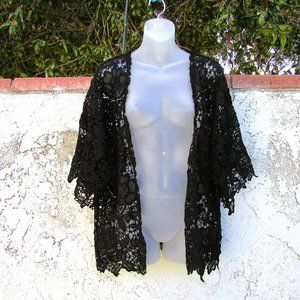 RNB black polyester lace open front blouse M